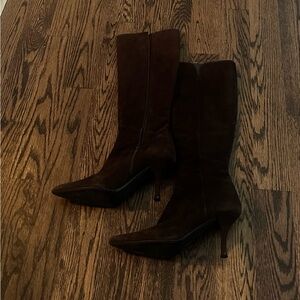 Stuart Weitzman Dark Brown Suede Pointed Toe Heeled Boots 10